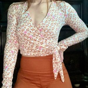 Floral Crop Wrap Top - Size XS